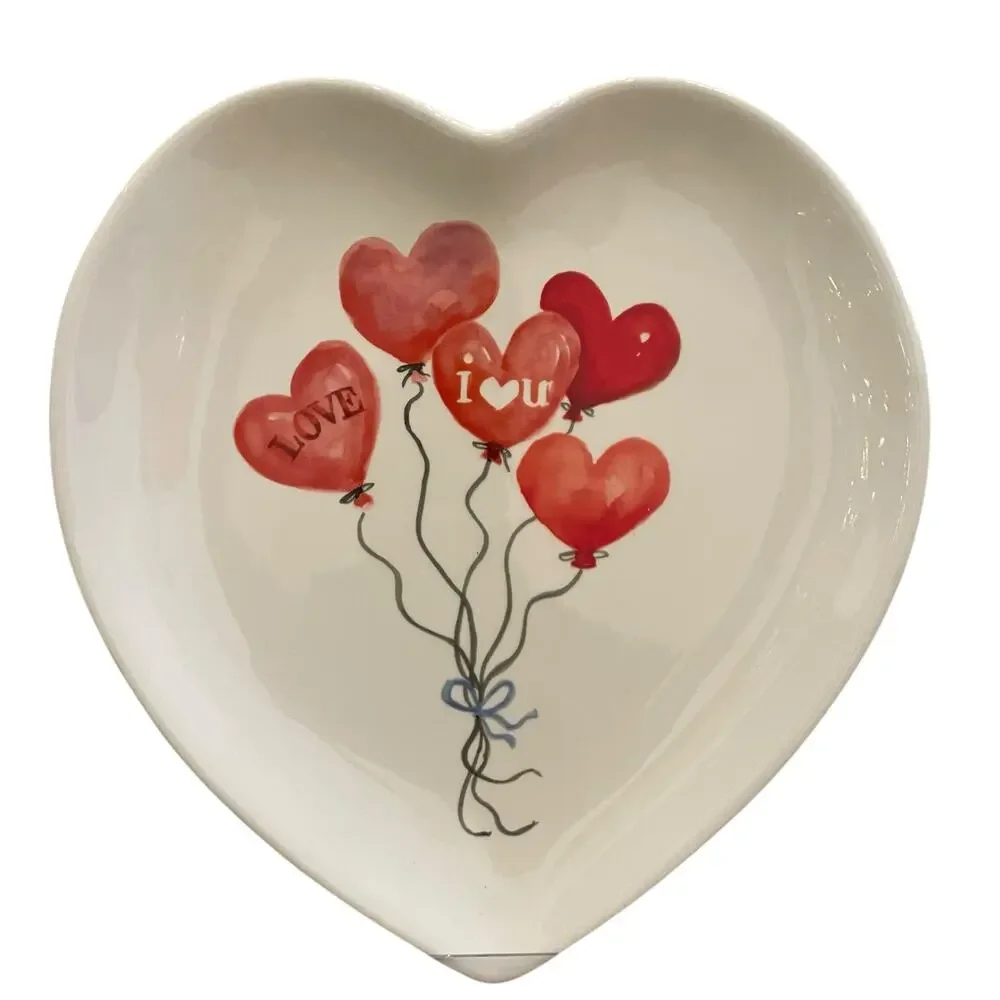 4pc Maxcera Valentine Heart Shaped Dinner Plates 10in Red Heart Balloons New